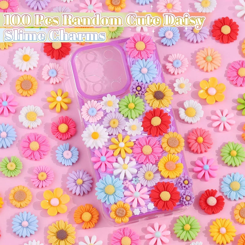 Glitzest 100PCS TINKRSTUFF Flower Slime Charms Cute DaisyFlatback Resin Charms for Slime, Kawaii Random Decoden Charm for Embellishments Phone Junk Case Charms Bulk,Hairpins Scrapbooking Crafting DIY Decor - Image 3